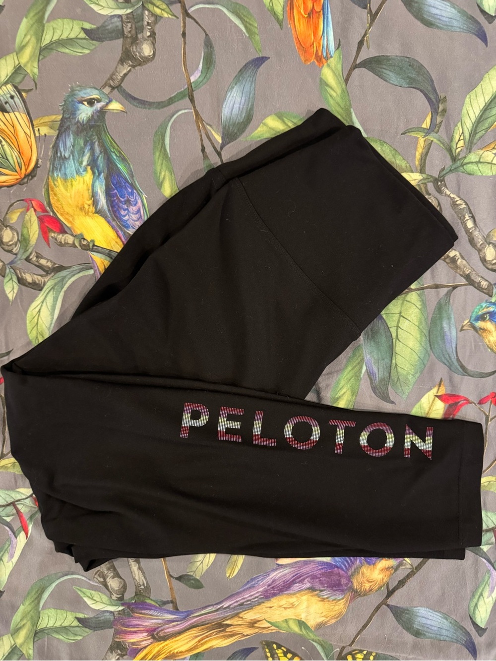 Peloton Cadent Black Leggings with Multicolor Striped Logo